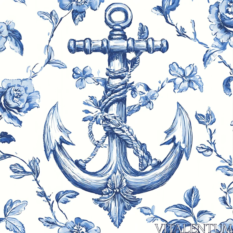 Blue Floral Anchor Design AI Image