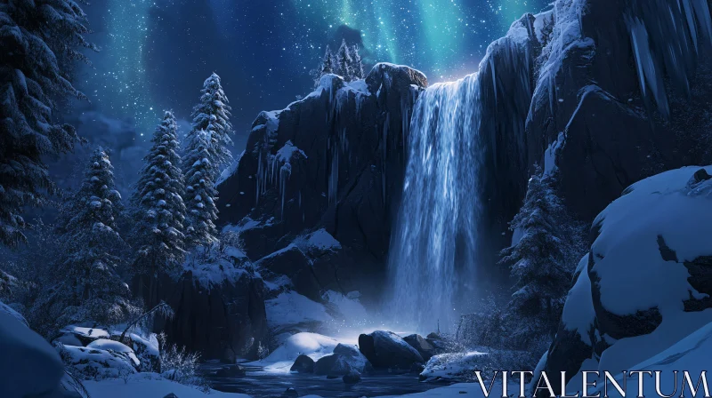 AI ART Magical Winter Waterfall Scene