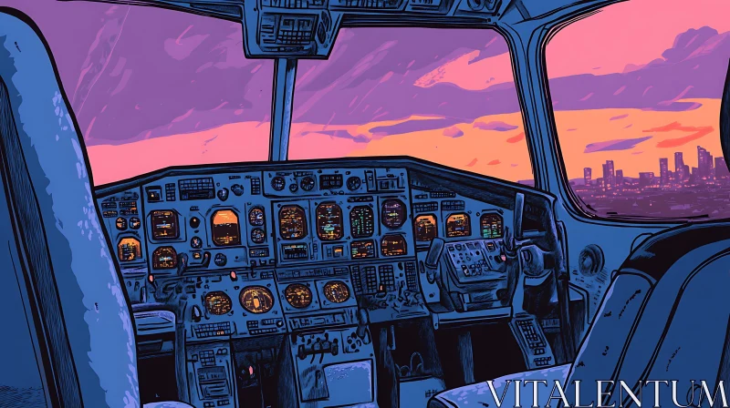 Sunset View from an Airplane Cockpit AI Image