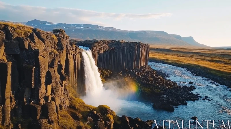 Majestic Basalt Column Waterfall Landscape AI Image