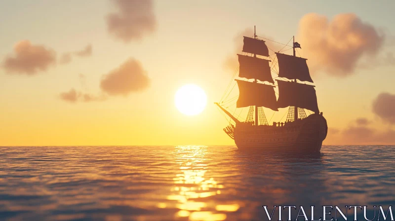 Sunset Ship Voyage AI Image