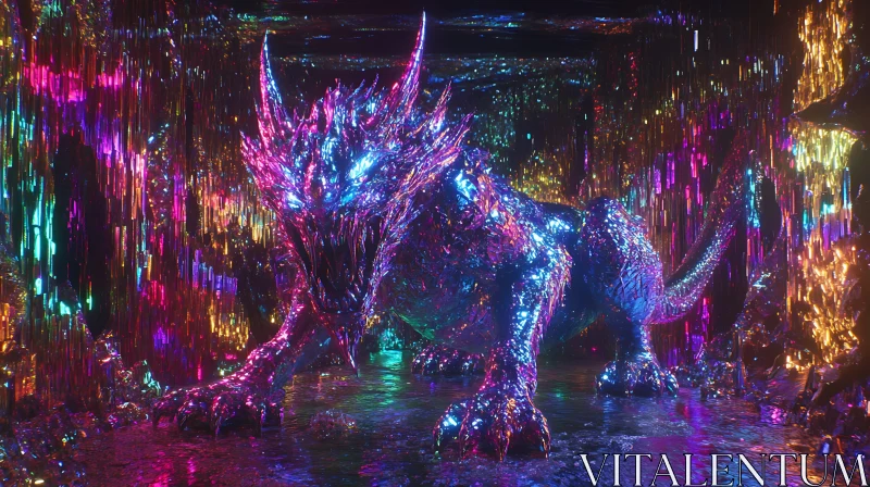 Shimmering Dragon in a Luminous Crystal Cave AI Image