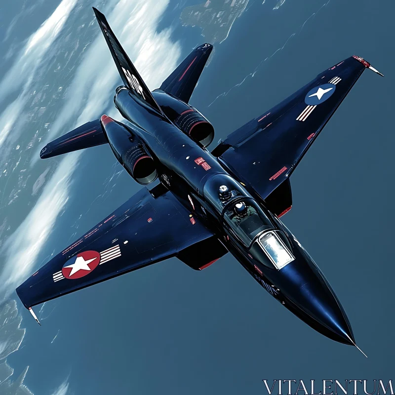 Black Jet in Flight with Star Markings AI Image