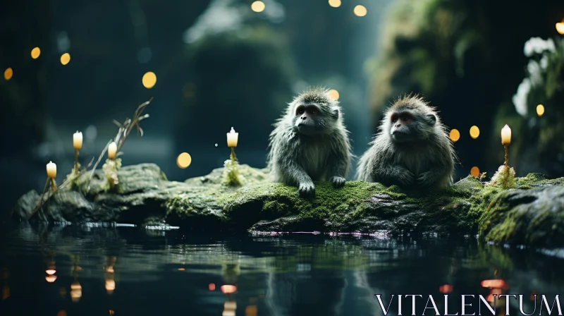 Enchanting Monkeys by Mossy Waters - A Celebration of Nature AI Image