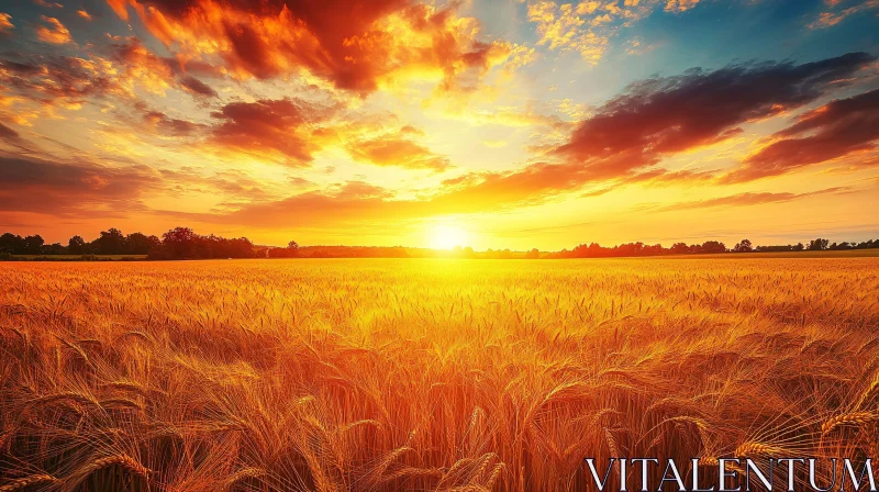 Sunset Over Wheat Field AI Image