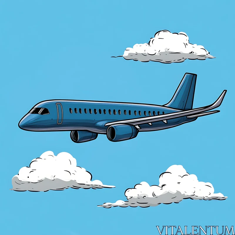 Blue Airplane Cartoon in the Sky AI Image