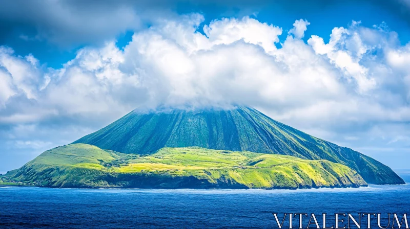 Volcanic Island in the Ocean with Clouds AI Image