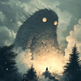 Haunting Forest Scene with Gigantic Mystical Creature