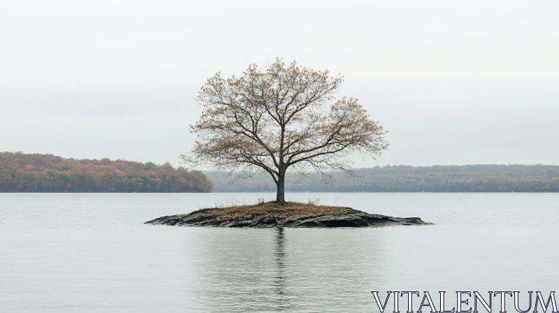 AI ART Isolated Tree on a Rock Island in Fall