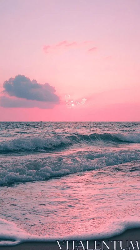 AI ART Tranquil Pink Sunset Over the Ocean