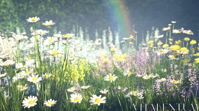 Wildflower Field with Rainbow AI Image