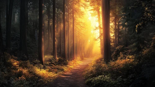 Golden Sunlight in Beautiful Forest