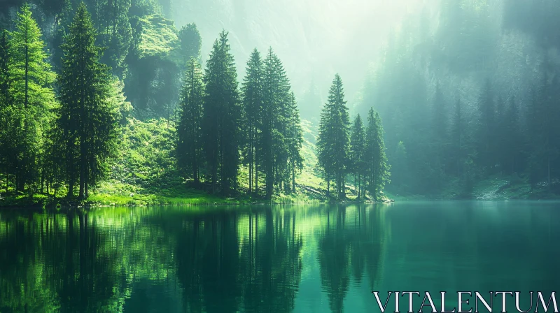 AI ART Serene Misty Lake and Forest Reflections