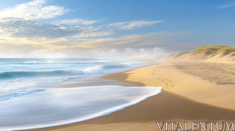 AI ART Peaceful Beachscape with Waves and Dunes