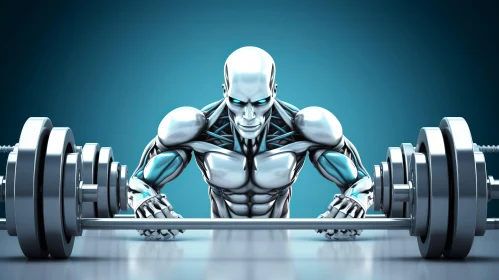 Muscular Robot - Fitness Enthusiast in Silver and Teal