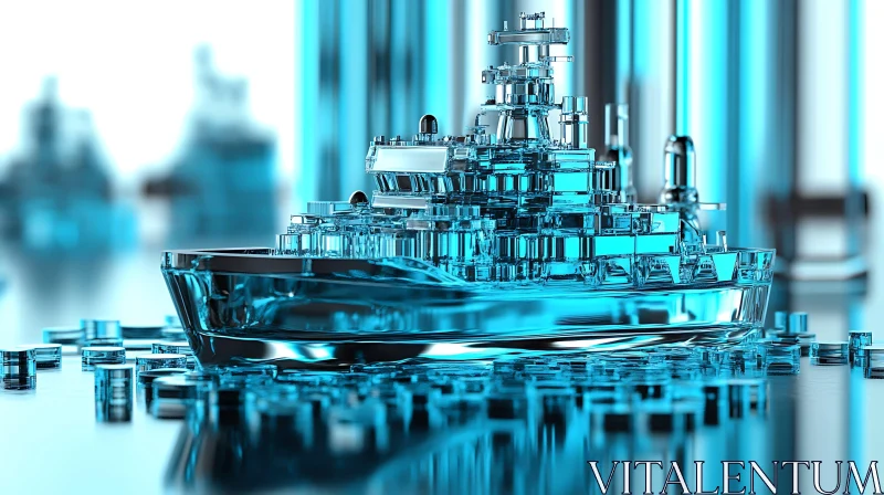 Detailed Transparent Ship with Blue Hues