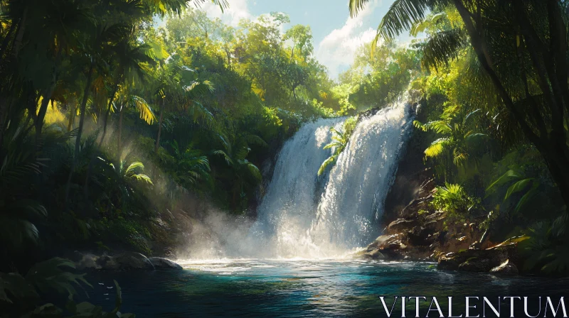Idyllic Waterfall Amidst Dense Foliage