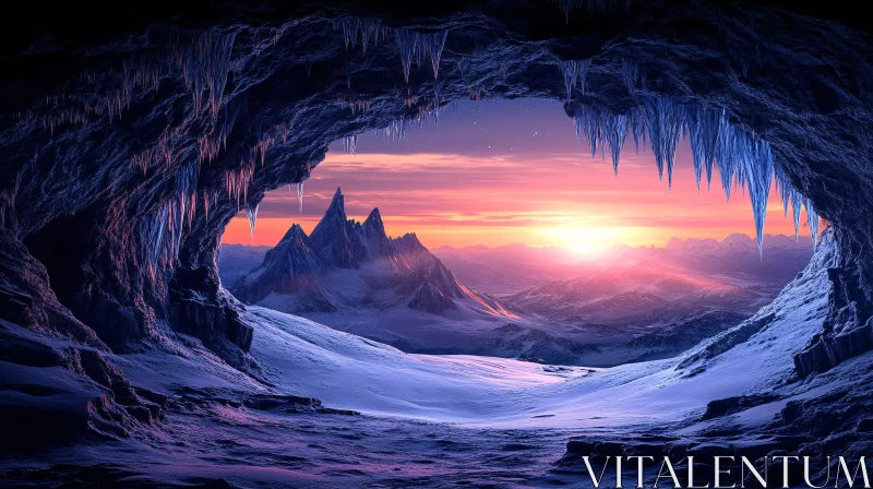 Sunset View from an Icy Cave