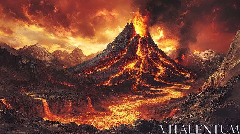 Fiery Volcano Erupting in Rocky Terrain