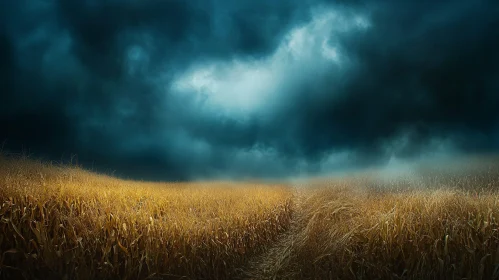 Cornfield Path Amidst Approaching Storm