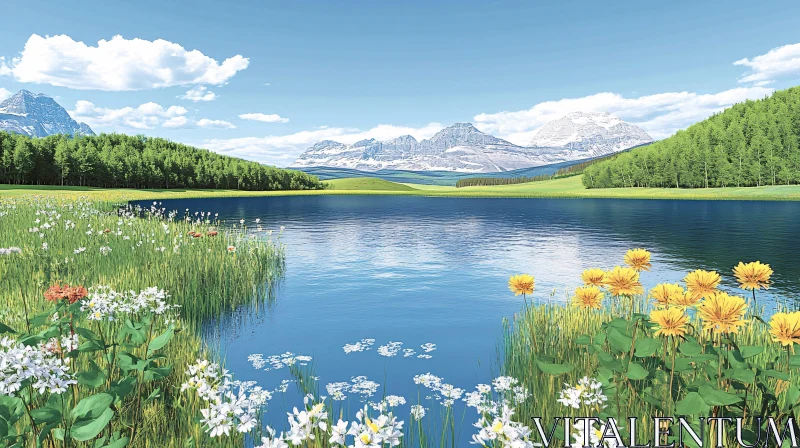 Tranquil Lake Surrounded by Nature and Mountains
