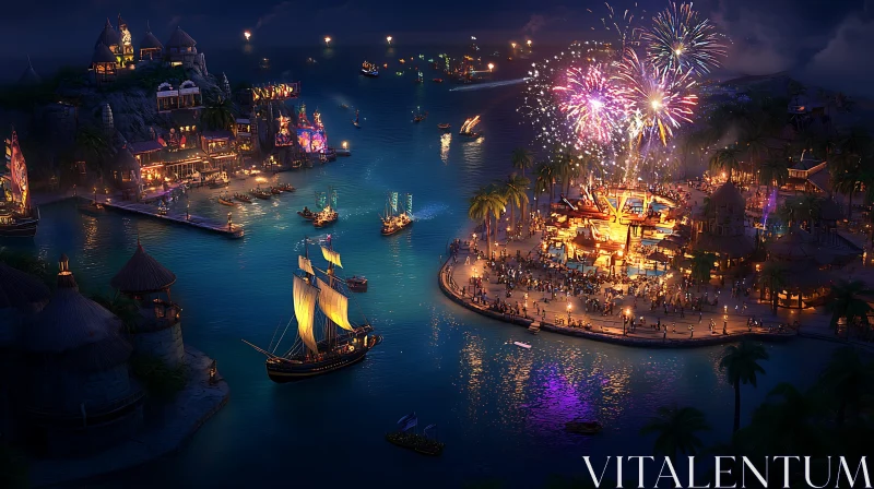 Festive Island Night with Fireworks Display