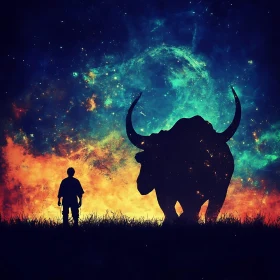 Cosmic Boy and Bull Silhouette
