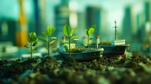 Urban and Nature Fusion: Growing Saplings and Mini Ships