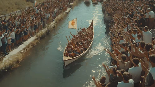 Festive Boat Ride Amid Enthusiastic Crowd