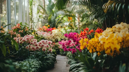 Tropical Orchid Garden with Colorful Blooms