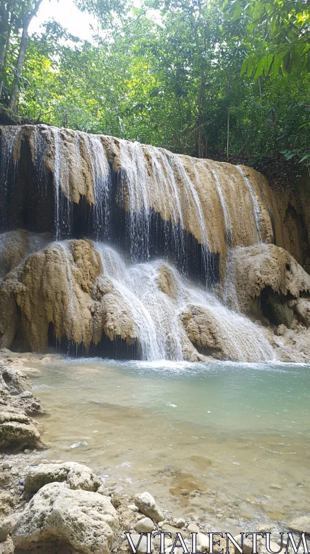 AI ART Tranquil Waterfall Amidst Greenery