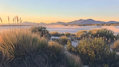 Sunset in the Desert with Mountainous Horizon