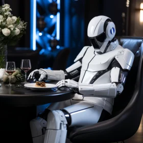 Indigo Robot Dining in Futuristic Star Wars-inspired Hotel