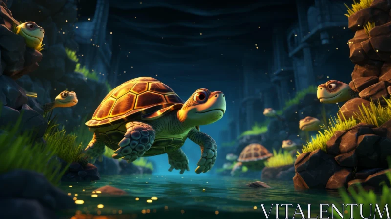 Luminous Illustration of Tortoise Trident by River AI Image