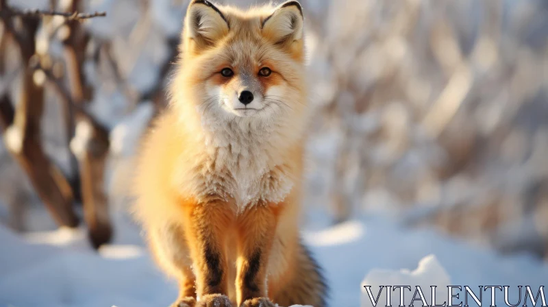 Sunlit Red Fox in Snow: A Study in Light and Symbolism AI Image