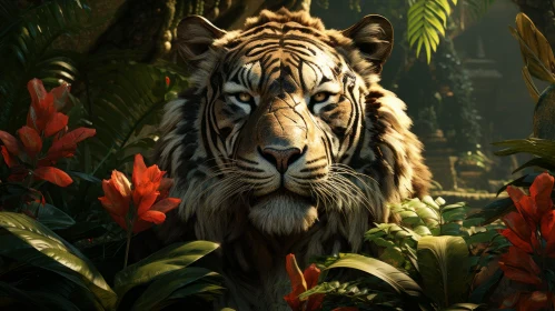 Tiger in Floral Jungle - Bold Character Design