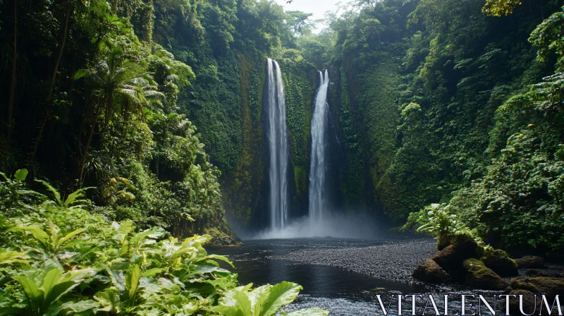 Serene Waterfalls Amidst Tropical Greenery AI Image