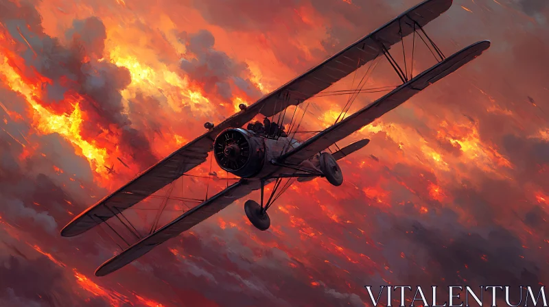 Classic Aircraft in Vibrant Sunset AI Image