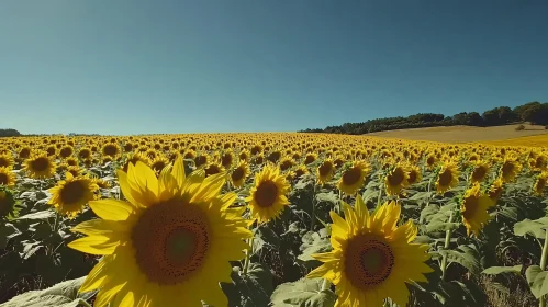 Sunflowers in Full Bloom Under Blue Skies