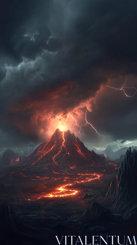 AI ART Majestic Volcanic Eruption Amidst a Storm