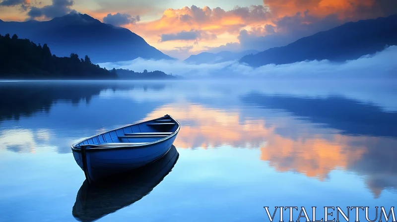 Peaceful Evening on a Calm Lake AI Image