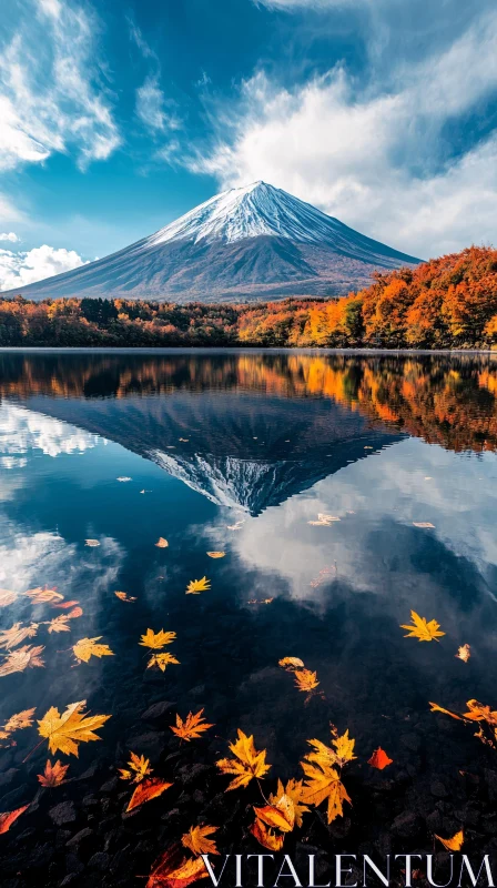 Autumnal Mountain Reflected in Serene Lake AI Image