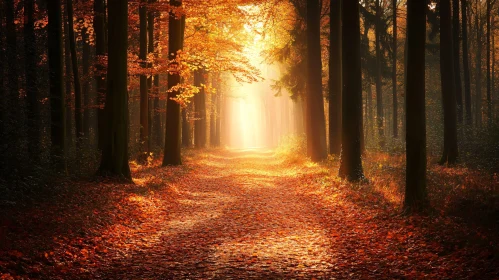 Autumn Sunlit Forest Path