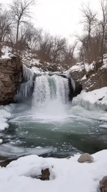 Frozen Waterfall in Snow-Covered Winter Scenery