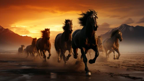 Horses Galloping Out of the Desert - A Tonalist Masterpiece