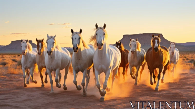 Iconic American Scene of Running Horses in the Desert AI Image