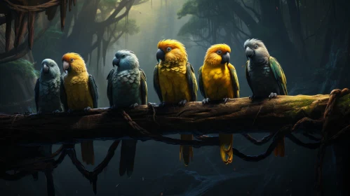 Stunning Render of Colorful Parrots in a Forest