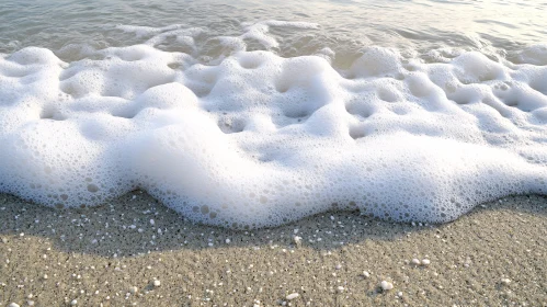 Tranquil Seashore with Rolling Waves and White Foam