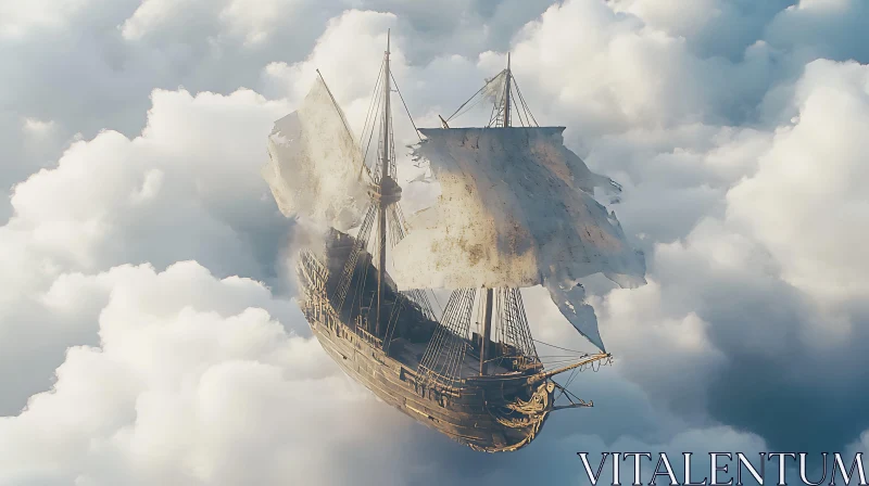 Ethereal Sailing Ship in the Sky AI Image