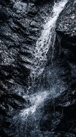 Waterfall Amidst Jagged Rocks